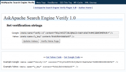 WordPress Plugin ScreenShot: AskApache Search Engine Verify Options