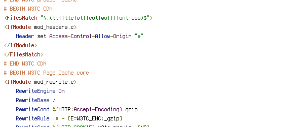 DEFLATE, DOCUMENT_ROOT, ENV, HTTP_COOKIE, HTTP_HOST, no-gzip, POST, QUERY_STRING, REQUEST_FILENAME, REQUEST_METHOD, REQUEST_URI, W3TC_ENC, W3TC_PREVIEW