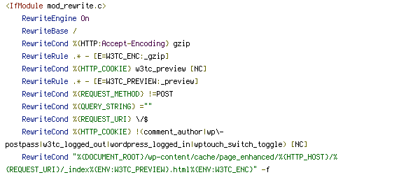 DEFLATE, DOCUMENT_ROOT, ENV, HTTP_COOKIE, HTTP_HOST, POST, QUERY_STRING, REQUEST_FILENAME, REQUEST_METHOD, REQUEST_URI, W3TC_ENC, W3TC_PREVIEW