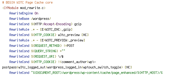 DEFLATE, DOCUMENT_ROOT, ENV, HTTP_COOKIE, HTTP_HOST, POST, QUERY_STRING, REQUEST_FILENAME, REQUEST_METHOD, REQUEST_URI, W3TC_ENC, W3TC_PREVIEW