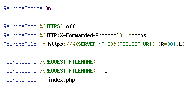 HTTPS, REQUEST_FILENAME, REQUEST_URI, SERVER_NAME, X-Forwarded-Proto