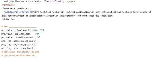 CACHE, DEFLATE, HANDLER, HTTP_HOST, HTTP_REFERER, HTTPS, QUERY_STRING, REQUEST_FILENAME, REQUEST_URI, SERVER_PORT, THE_REQUEST, TZ