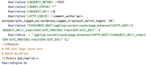 DOCUMENT_ROOT, ENV, HTTP_COOKIE, HTTP_HOST, POST, QUERY_STRING, REQUEST_FILENAME, REQUEST_METHOD, REQUEST_URI, W3TC_ENC, W3TC_PREVIEW